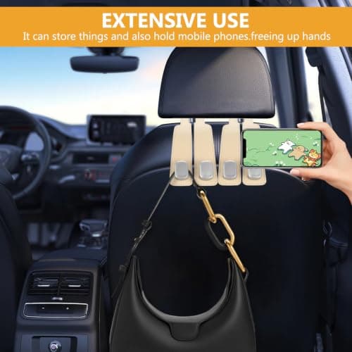 ANBEEISS 4 Pcs Beige Leather Car Seat Back Double Hooks — view 6