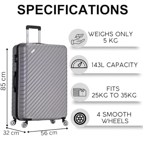 FLYMAX 32" Extra Large Suitcase 4 Wheel Lightweight Suitcases Luggage Hard Shell ABS Travel Case Hold Check in Fits 23kg - 35kg + 3 Digit Lock + 1 Year Warranty 125 Litre Capacity — view 2