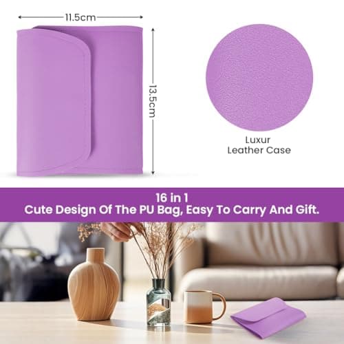 LOPHE Professional Manicure Set, 16pcs Portable Nail Clippers & Eyebrow Grooming Kit, Stainless Steel Nail Care Tools with Luxurious Leather Case for Travel & Home(Purple) — view 2