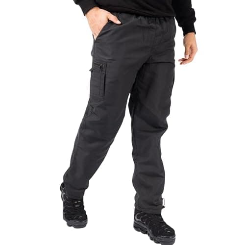 Men’s Thermal Fleece-Lined Cargo Trousers – Windproof Water-Resistant Work Combat Pants with Multi Pockets, Elasticated Waist & Drawstring for Walking & Outdoor, Biker Cyclist Use - Black XL — view 4