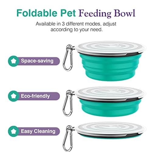 Pawaboo Collapsible Travel Dog Bowls 2 Pack with Lids & Carabiners Silicone — view 6