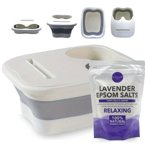 Foot Spa Kit – Foldable Manual Foot Soak Basin with Epsom Salt, Portable Foot Spa Set for Stress Relief, Muscle Recovery & Home Spa Soaking – Non-Electric – Lavender (450g)