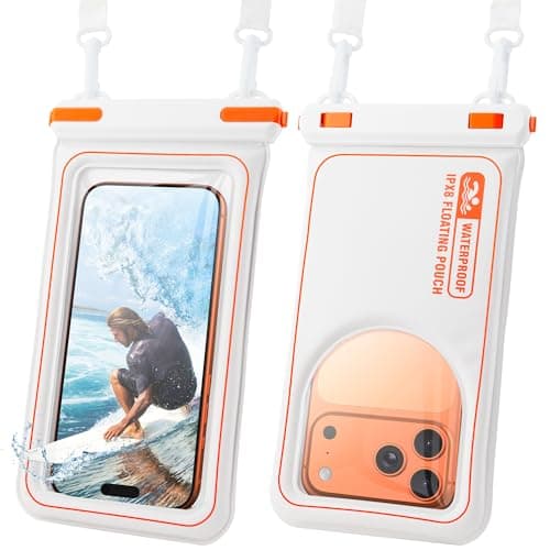 Double Space Waterproof Phone Pouch,IPX8 Waterproof Floating Phone Case,Cell Phone Dry Bag for Beach with Lanyard for iPhone 17 16 15 14 13 12 11 Pro Max,Huawei,OnePlus,Galaxy Fit up to 8.5” White