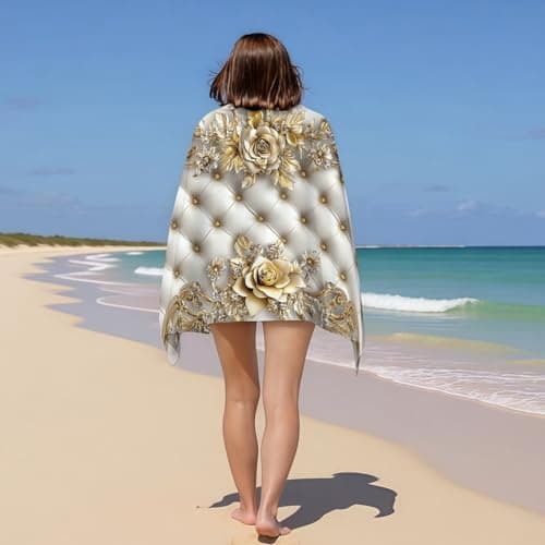 Beach Towel Leather Diamond Rose Quick Dry Microfibre Printed Beach Towels Gold Super Absorbent Beach Towel for Swim 160 x 80 cm Soft Sand Free Lightweight — view 3