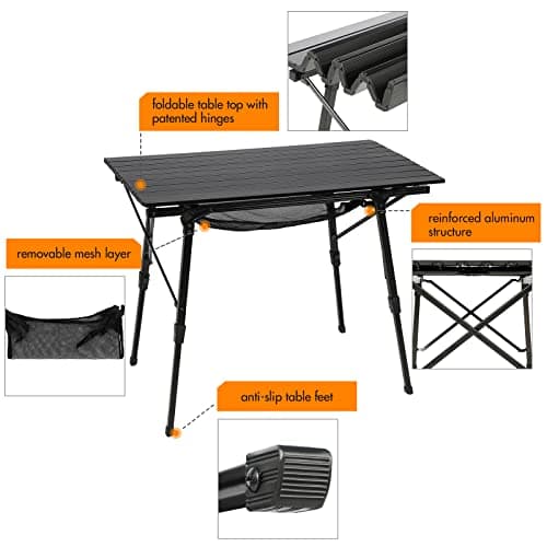 Portal Camping Tables That Fold up 90×53cm Picnic Table Folding Portable with Height Adjustable Legs Collapsible 3ft Aluminium Rollup Outdoor Lightweight Foldable for Beach Fishing Garden BBQ — view 6