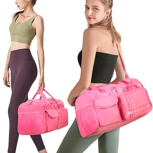 MAXTOP Travel Duffle Bag for Women Carry On Tote Weekender Overnight Bag Large Capacity Duffel Bag with Shoe Compartment,Gym Tote Bag with Dry and Wet Separation Rose — view 2