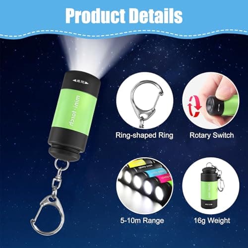 flintronic 8 Pack Mini Keyring Torch, Rechargeable USB Mini Flashlight, Portable Pocket Torch Small Bright for Outdoor Camping Hiking and Emergency Lighting, 8 Colors — view 4