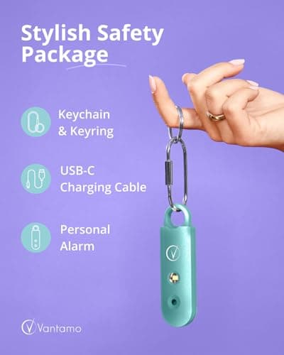 Vantamo Personal Alarms for Women with Strobe LED Light, Extra Loud 130dB Self Defense Keychain with 2 Dynamics, Unique Panic Alarm with Keychain & Keyring for Bag or Backpack and Low Battery Notice — view 3