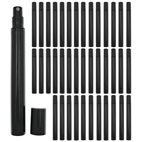 ZHIYE 40pcs Mini Spray Atomizer Bottles, 5ml Plastic Empty Spray Bottle, Refillable, Black Fine Mist, Travel Cosmetic Sample Bottle, Portable Perfume Container for Cosmetic Makeup Tools