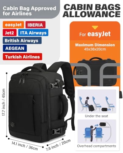 VANKEV 45x36x20 Easyjet Cabin Bag Underseat Travel Backpack Hand Luggage — view 3