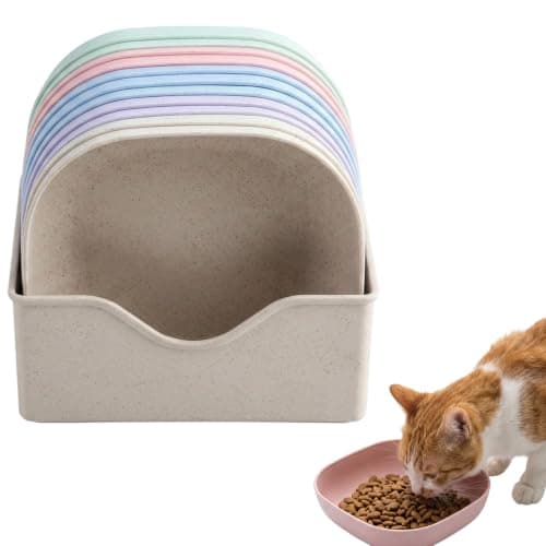 Cat Bowls 10 Pcs with Storage Base, 1 Set Shallow Cat Bowl,Shallow Cat Dishes for Multi-Cat Households, Whisker Friendly Pet Bowls for Kittens and Travel Feeding, Space Saving Cat Feeding Bowls