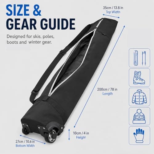 dekayaker Padded Ski Bag with Wheels Ski Pack with Wheels for Air Travel, The Padded Ski Bag can Accommodate Skis up to 200 cm. — view 2