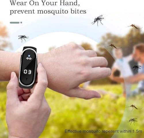 Ultrasonic Mosquito Repellent Bracelet, Rechargeable USB Anti Mosquito Band with Clock Display, DEET-Free Insect Repeller for Kids Adults, Indoor Outdoor Travel Camping, White Black — view 3