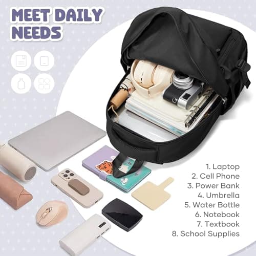 HYC00 School Bag for Teenager Girls Boys Secondary High Middle School Backpack Womens Casual Daypack Bookbag Water-Resistant 14 Inch Laptop Rucksack Backpack for Travel College Work Bags, Black — view 4