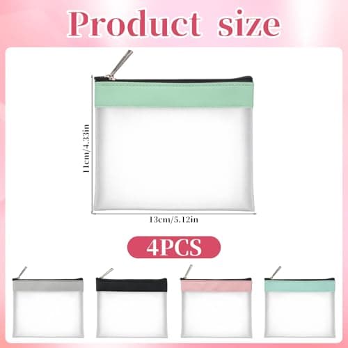 SULIKJHUI 4 Pcs Small Clear Makeup Bag for Purse, 4.9x4.5 Inch Mini Zipper Pouch with Leather Trim, Frosted Cosmetic Bag for Handbag, Backpack, Travel & Daily Use (Multicolor) — view 2