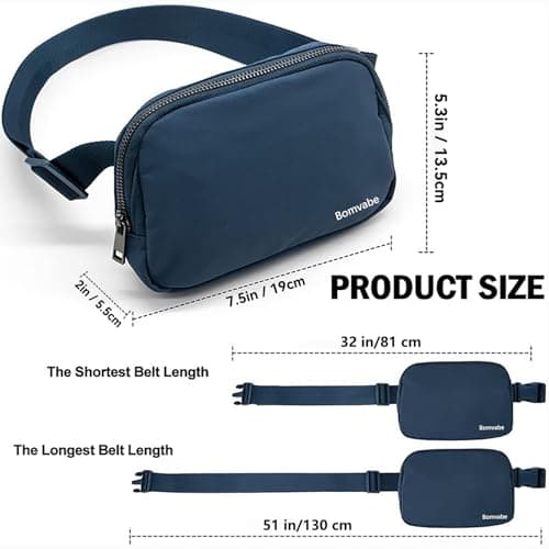 Bomvabe Fanny Pack for Women Teens Girls, 1L Everywhere Belt Bag with Adjustable Strap 32" to 51", Small Bum Bag for Ladies with Multi Pockets, Crossbody Bag Lightweight for Travel Sport, Navy Blue — view 2