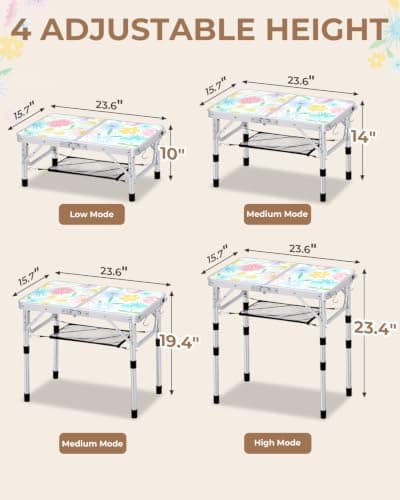 Sportneer Folding Camping Table 60cm L x 40cm W, 4 Height Adjustable Table — view 3