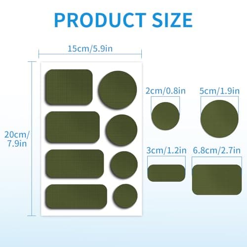 Skystuff 24PCS Self-Adhesive Nylon Repair Patches for Tent, Down Jacket, Clothing & Puffer Coat - Heavy Duty Waterproof Fabric Tape Repair Kit for Outdoor Gear, Sleeping Bag, Backpack, Army Green — view 5