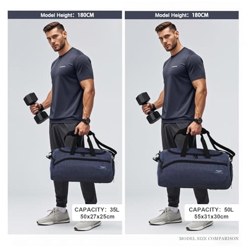 FIORETTO 50L Mens Sports Gym Bag with Wet Pocket & Shoe Compartment,Travel Duffle Bag Overnight Bag with Padded Shoulder Strap, Water-Resistant Sports Holdall for Swimming, Basketball Navy — view 3
