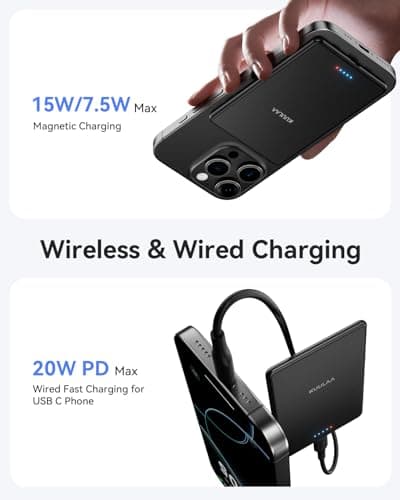 Kuulaa Ultra Slim Magsafe Power Bank, 5000 mAh Wireless Power Bank with Type C 20 W Output Powerbank, Quick Charging Function, 7.2 mm, Small Mini Power Bank for iPhone 15 Pro/15 Pro Max/15/14/13/12 — view 3
