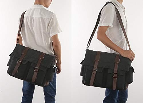 Laptop Messenger Bag, 15.6 inch Canvas Laptop Bag Shoulder Bag Briefcase Cross Body Bag Work School for Men Women Black — view 2