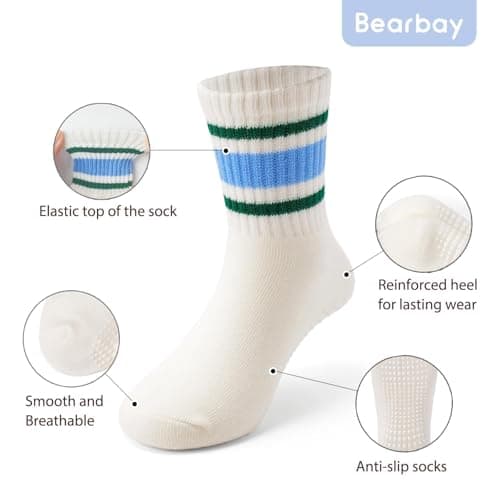 Bearbay Non-slip Toddler Cotton Crew Ankle Grip Socks for Baby Walking — view 4
