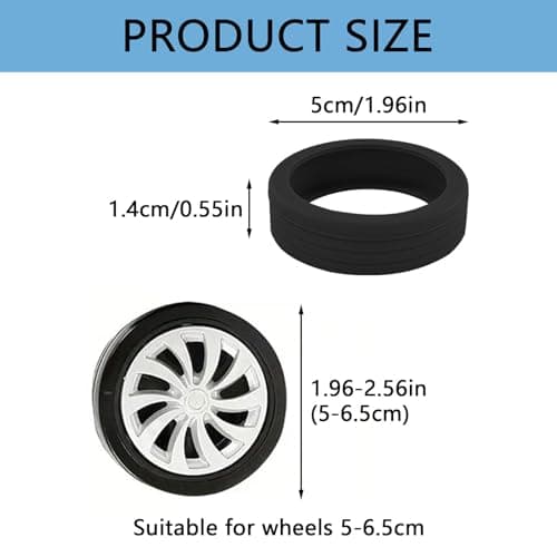 QHLWTT 12Pcs Silicone Luggage Wheel Covers Reduce Noise Silent Suitcase Wheel Covers Portable Trolley Case Caster Covers for Most Suitcase (Black) — view 2