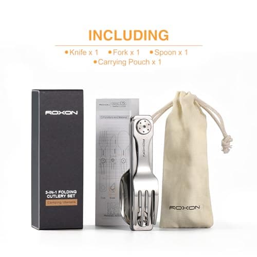 ROXON 3-in-1 Knife Spoons Fork Camping Utensils Set with Case — view 6