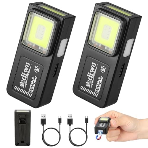 Adiwo Clip on Flashlight, Hands Free Flashlight, Compact Pocket LED Light, Rechargeable EDC Torch, Super Bright Torch with Magnetic Base, Red & Blue Strobe for Flashing Camping Hiking Walking Running