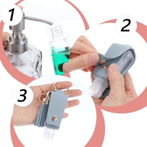 Classicseali 2PCS Hand Sanitiser with Clip,Portable Leather Hand Sanitizer with Clip, Refilled Empty Hands Sanitizers Bottles, with Keychain, for Bathroom Liquid Soap Shampoo, Pink, Blue — view 4