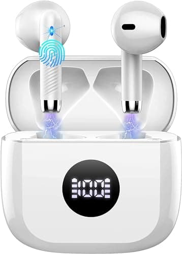 Wireless Earbuds, Bluetooth 5.4 Headphones in Ear with 4 ENC Noise Cancelling Mic, Bluetooth Earbuds 40Hrs Playtime, HiFi Stereo Deep Bass Wireless Earphones, IP7 Waterproof USB-C Fast Charge White