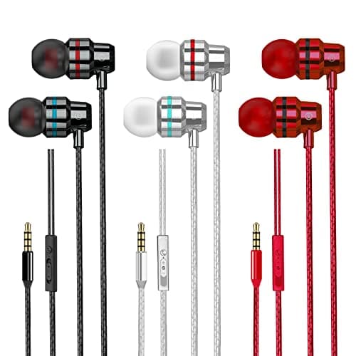 Yatloml 3 Pack Earphones, Wired In-Ear Headphones With Microphone and Volume Control, Noise Isolating and Deep Bass, Lightweight 3.5 mm Earbuds Compatible With iPhone, iPad, Android,Tabletl,Laptop