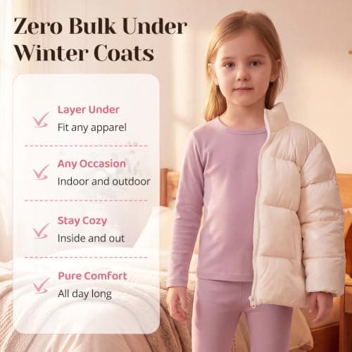 Kids Lightweight Thermal Base Layer Set Long Johns Light Pink 3-4 Years — view 5