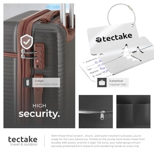 tectake® 13-Piece Suitcase Set, ABS Hard-Shell Luggage Set with Telescopic Handles, TSA Locks, 360° Wheels, Incl. M, L & XL Suitcase, Expandable Travel Bag, Toiletry Bag & 8 Packing Cubes - Anthracite — view 5