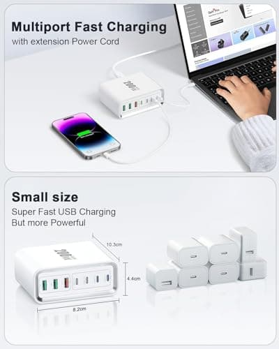 Super Fast Charging Station, 200W GaN 7-Ports Charger Station Hub, Mutil USB Chargers Wall Plug 65W USBC Charger for MacBook Pro/Air, iPads, iPhone17/16/15/14, USBC Laptops,Samsung Galaxy S25/S24 — view 6