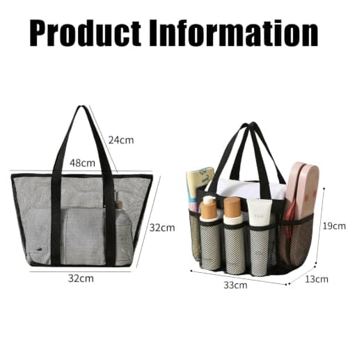 GASGYAI 2 Pack Mesh Beach Bags, Large & Medium Sand-Free Tote Bags with Multiple Pockets, Quick-Dry Mesh Shoulder Bags for Beach, Pool, Shower, Gym, Camping and Travel — view 2
