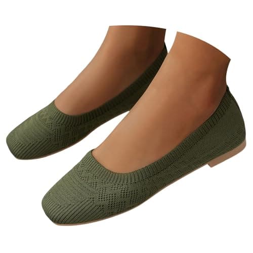 Women's Ballet Flats, Slip On Dressy Knit Flats Lightweight Breathable Round Toe Shoes Wide Toe Box for Women with Arch Support, Comfortable Travel Work Business Office Shoes Size 7 Green — view 5