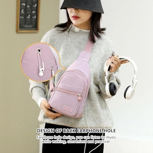 Sling Bag Chest Bag for Women Men,Anti Theft Crossbody Bags,Waterproof Shoulder Bags,One Strap Small Backpack Lightweight Small Rucksack for Sports Outdoor Travel (Purple) — view 6