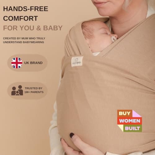 RYLOOBABY Baby Sling Carrier & Stretchy Baby Wrap – Newborn Baby Carrier 3.2–15 kg, Soft Cotton Hands-Free Babywearing Sling, Hip Healthy, One Size XXS–XXXL – Warm Beige — view 2