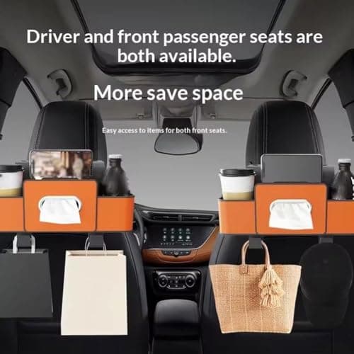 2026 Upgraded 4 in 1 Car Back Seat Organiser, Universal Headrest Car Storage Organiser with Dual Cup Holders, Tissue Box & Phone Holder, for Cars, SUVs, Sedans, Family Travel & Daily Commute (Brown) — view 5