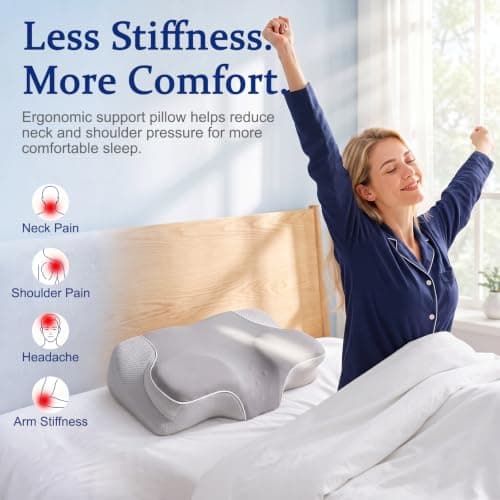 CloudNook Memory Foam Pillow for Neck Pain Relief, Ergonomic Cervical Neck Pillow, Orthopedic Contour Bed Pillows for Side, Back & Stomach Sleepers with Breathable Cooling Cover — view 4