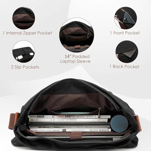 kaGeneric267.13- Canvas Messenger Bag Laptop Bag For Men Women For School Work Travel Full Grain Leather Messenger Bag for Men (Grey, One Size) — view 4