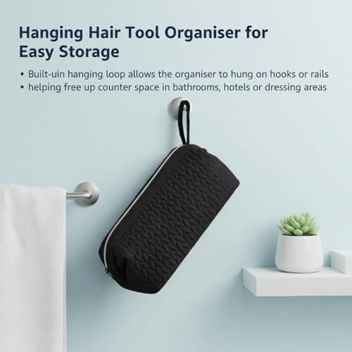 Hair Dryer Travel Bag, Heat Resistant Hair Tool Organiser, Portable Hair Dryer Storage Case for Straightener and Curling Iron, Hanging Travel Beauty Organiser (Black) — view 6