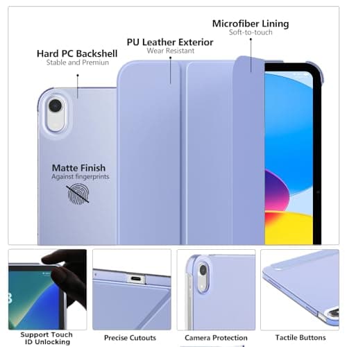 MoKo for iPad (A16) 11th Generation Case,iPad 10th Gen Case,Lavender Purple — view 3