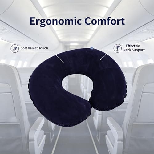 2Pcs Inflatable Travel Pillow,Inflatable Airplane Neck Pillow Blow up Pillows Portable Compact Small U Shape Headrest for Airplane Train Car Office Travel Essential Flight Pillows for a Long Hauls — view 6