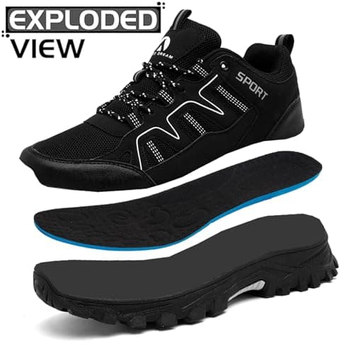 ASOCO DREAM Hiking Shoes Mens Womens Walking Boots Lightweight Breathable Trekking Climbing Trainers Outdoor Backpacking Camping Sneaker,Black,8.5 UK — view 5