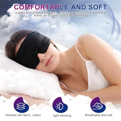 HEMOTON Sleeping Mask with Earplugs and Travel Case, Breathable Faux Silk Eye Mask, 100% Blackout for Side Sleepers, Ideal for Yoga, Nap and Restful Sleep - for Men and Women — view 5
