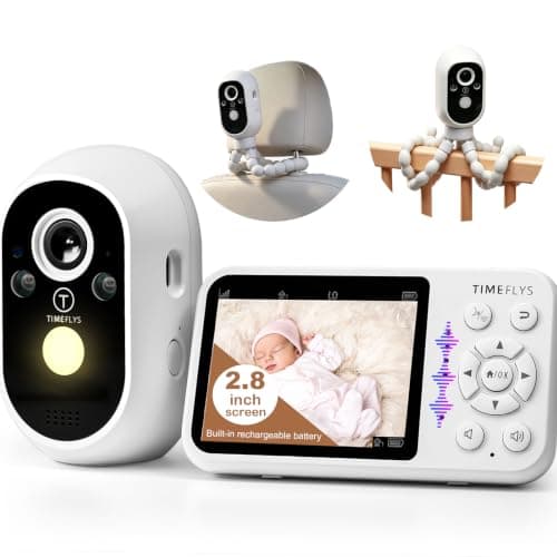 TimeFlys Video Baby Monitor, Both Units Rechargeable, Outdoor Use For Camping, Car Camera Usage, Camera 40-hour Battery, Night Vision, 2-Way Audio, Lullabies, No WiFi Required, Model Z280L,2.8" Screen