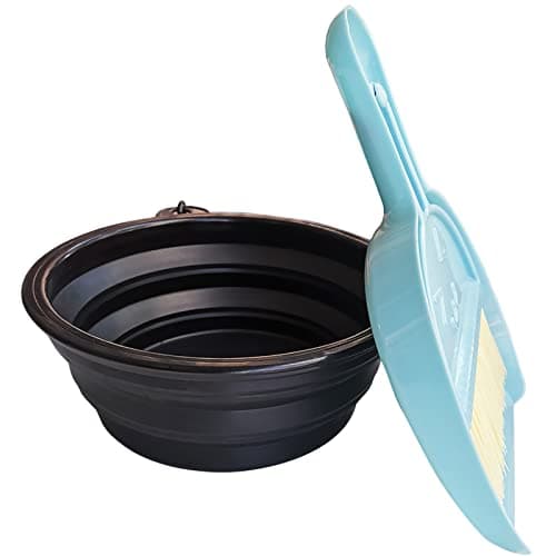 Collapsible Dog Bowl with Broom and Dustpan Foldable Pet Feeding Bowls for Cats Dogs 1000ML Large 34oz Expandable Silicone Food and Water Travel Bowl Cup Dish with Carabiner (black)