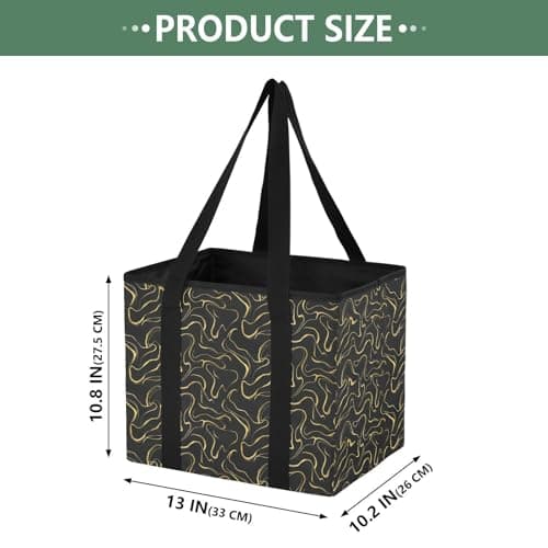 Grckit Car Trunk Organizer Black Gold Wavy Lines Heavy Duty Collapsible Storage Tote Bag with Reinforced Handles for Shopping Travel Picnic — view 2